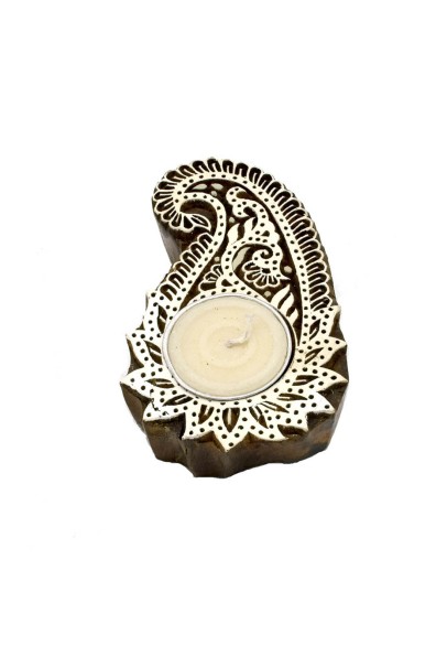 Paisley Wood Tealight Candle Holder